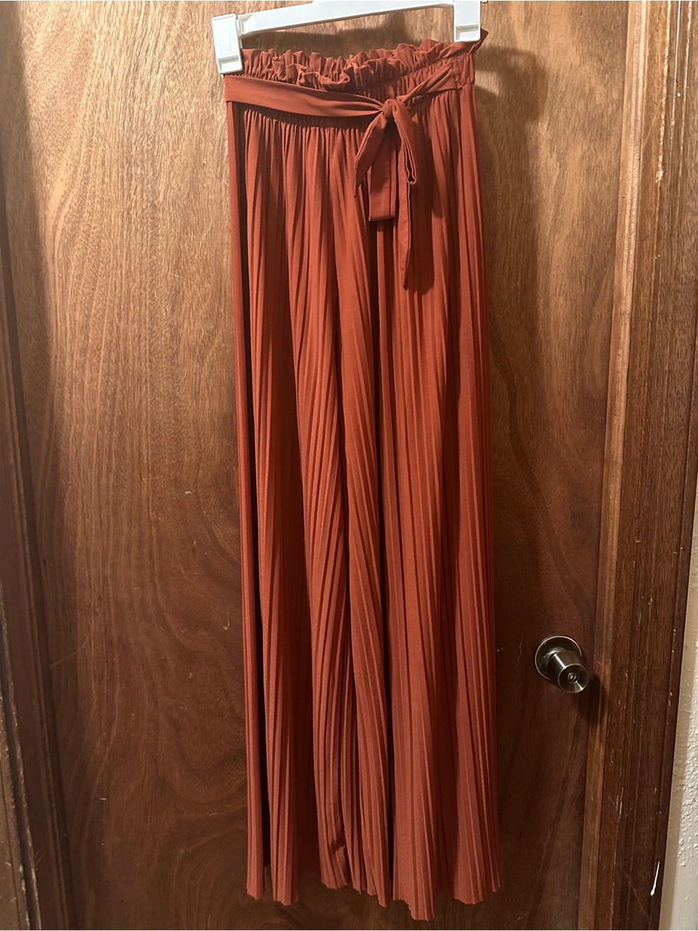 High-Rise Wide Leg Pleated Pants with Paperbag Waist - Rust